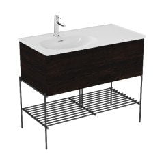 Vitra Equal 66523 Lavabo Dolabı 100 Cm, Asimetrik Lavabolu, Metal Ayaklı, Karaağaç