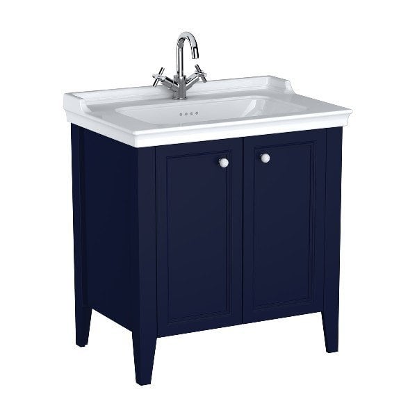 Vitra Valarte Neo 65766 Lavabo Dolabı 80 Cm, Kapaklı, Etajerli Lavabolu, Tek Armatür Delikli, Çelik Mavisi