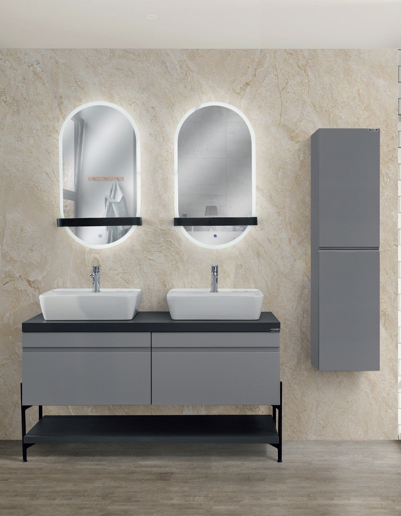 Lineart Style 140 Çift Lavabolu Banyo Dolabı +Ledli Ayna