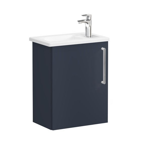 Vitra Root 68060 Lavabo Dolabı, Kapaklı, 45 Cm, Kompakt, Sağdan Armatür Delikli, Mat Lacivert, Köşeli Lavabolu, Sol