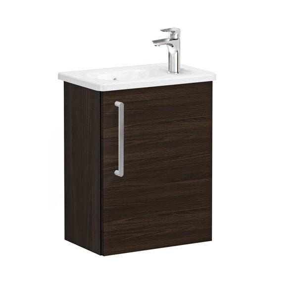 Vitra Root 66325 Lavabo Dolabı, Kapaklı, 45 Cm, Kompakt, Sağdan Armatür Delikli, Ceviz, Yuvarlak Lavabolu, Sağ