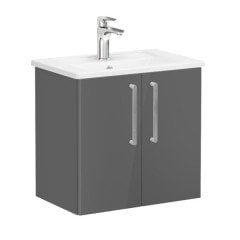 Vitra Root 66364 Lavabo Dolabı, Kapaklı, 60 Cm, Dar, Parlak Antrasit, Köşeli Lavabolu