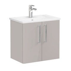 Vitra Root 66368 Lavabo Dolabı, Kapaklı, 60 Cm, Dar, Parlak Sahra Beji, Köşeli Lavabolu