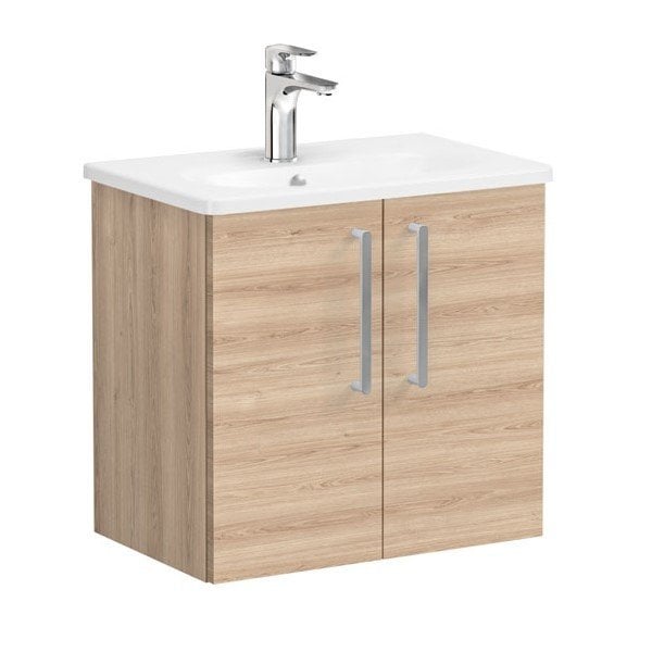 Vitra Root 66363 Lavabo Dolabı, Kapaklı, 60 Cm, Dar, Doğal Meşe, Yuvarlak Lavabolu