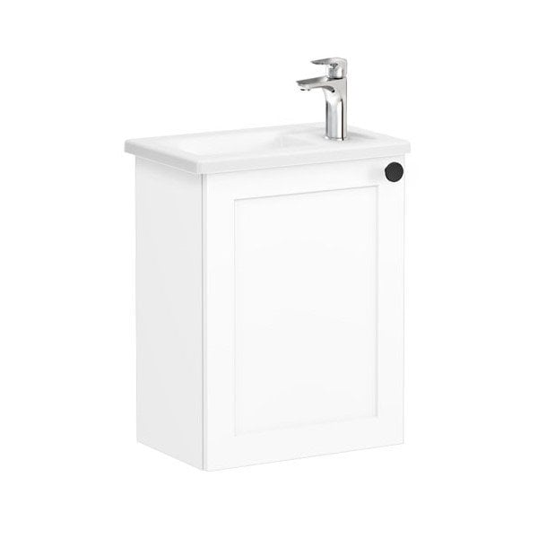 Vitra Root Classic 68603 Lavabo Dolabı, Kapaklı, 45 Cm, Kompakt, Sağdan Armatür Delikli, Mat Beyaz, Köşeli Lavabolu, Sol