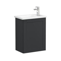 Vitra Root Classic 68614 Lavabo Dolabı, Kapaklı, 45 Cm, Kompakt, Sağdan Armatür Delikli, Mat Grafit, Köşeli Lavabolu, Sağ