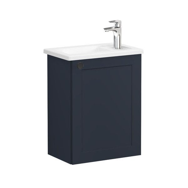 Vitra Root Classic 68615 Lavabo Dolabı, Kapaklı, 45 Cm, Kompakt, Sağdan Armatür Delikli, Mat Lacivert, Köşeli Lavabolu, Sağ