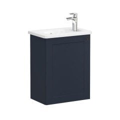 Vitra Root Classic 68622 Lavabo Dolabı, Kapaklı, 45 Cm, Kompakt, Sağdan Armatür Delikli, Mat Lacivert, Yuvarlak Lavabolu, Sol