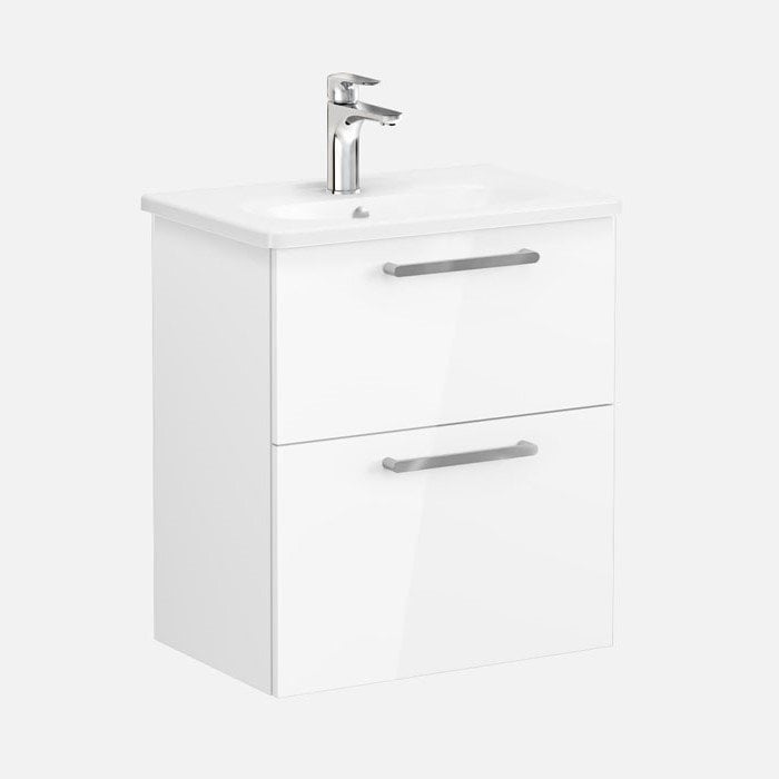 Vitra Root 68100 Lavabo Dolabı, Çift Çekmeceli, Dar, 60 Cm, Parlak Beyaz, Yuvarlak Lavabolu