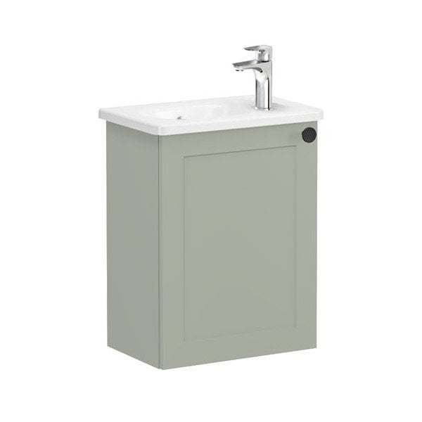 Vitra Root Classic 68623 Lavabo Dolabı, Kapaklı, 45 Cm, Kompakt, Sağdan Armatür Delikli, Mat Retro Yeşil, Yuvarlak Lavabolu, Sol