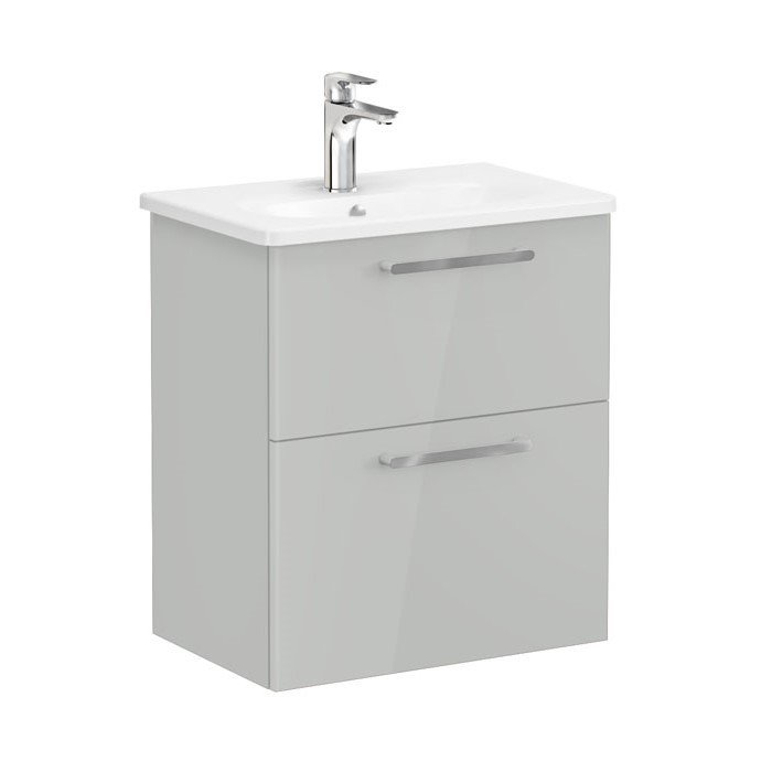 Vitra Root 68101 Lavabo Dolabı, Çift Çekmeceli, Dar, 60 Cm, Parlak İnci Grisi, Yuvarlak Lavabolu