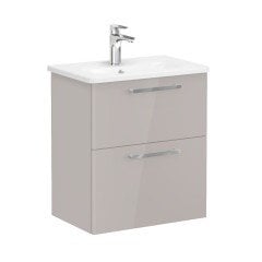 Vitra Root 68103 Lavabo Dolabı, Çift Çekmeceli, Dar, 60 Cm, Parlak Sahra Beji, Yuvarlak Lavabolu