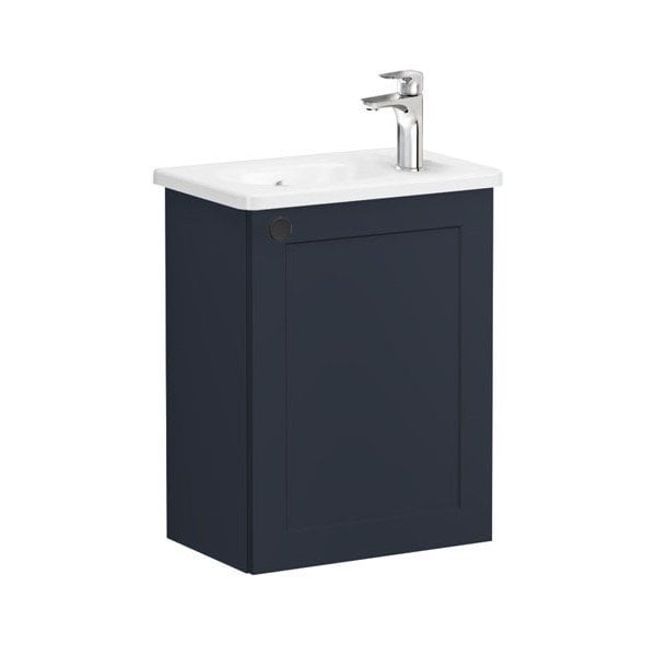 Vitra Root Classic 68629 Lavabo Dolabı, Kapaklı, 45 Cm, Kompakt, Sağdan Armatür Delikli, Mat Lacivert, Yuvarlak Lavabolu, Sağ