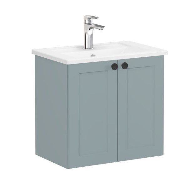 Vitra Root Classic 68634 Lavabo Dolabı, Kapaklı, 60 Cm, Dar, Mat Fiyord Yeşili, Köşeli Lavabolu