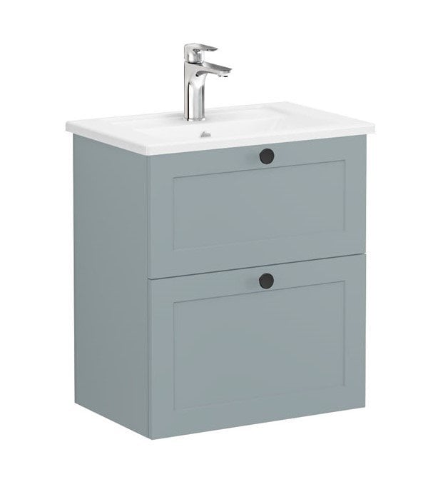 Vitra Root Classic 68662 Lavabo Dolabı, Çift Çekmeceli, 60 Cm, Dar, Mat Fiyord Yeşili, Köşeli Lavabolu