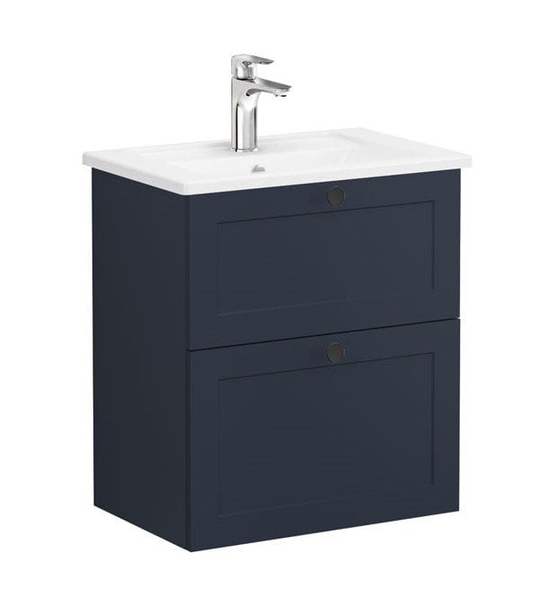 Vitra Root Classic 68664 Lavabo Dolabı, Çift Çekmeceli, 60 Cm, Dar, Mat Lacivert, Köşeli Lavabolu