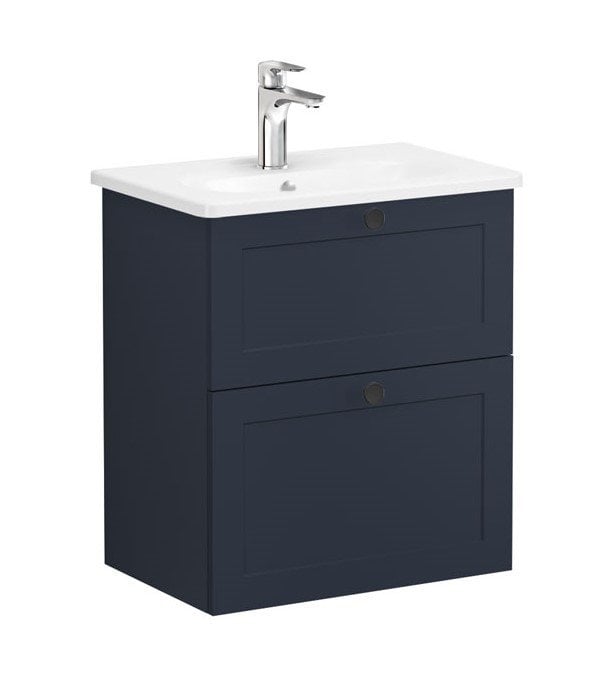 Vitra Root Classic 68671 Lavabo Dolabı, Çift Çekmeceli, 60 Cm, Dar, Mat Lacivert, Yuvarlak Lavabolu