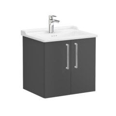 Vitra Root 68143 Lavabo Dolabı, Kapaklı, 60 cm, Mat Fırtına Gri, Klasik Lavabolu