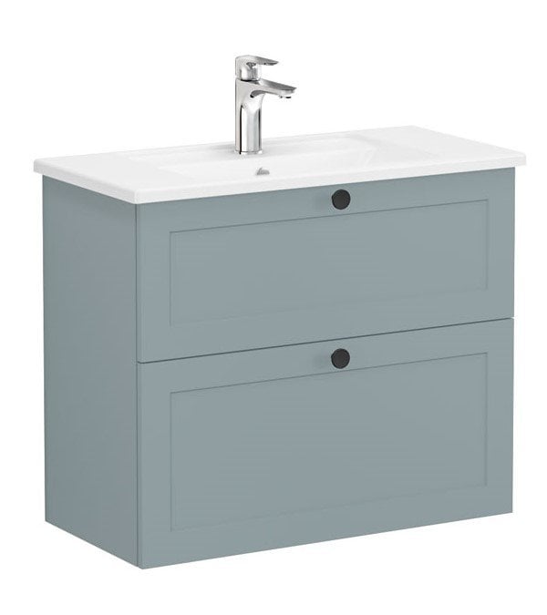 Vitra Root Classic 68676 Lavabo Dolabı, Çift Çekmeceli, 80 Cm, Dar, Mat Fiyord Yeşili, Köşeli Lavabolu