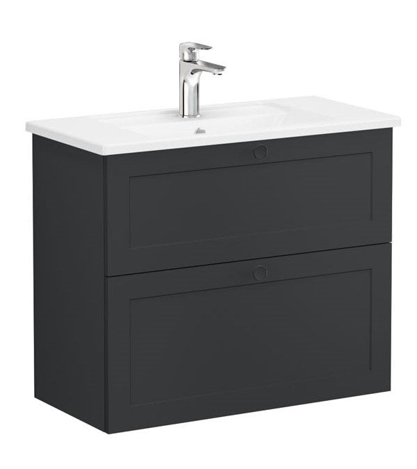 Vitra Root Classic 68677 Lavabo Dolabı, Çift Çekmeceli, 80 Cm, Dar, Mat Grafit, Köşeli Lavabolu