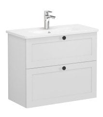 Vitra Root Classic 68681 Lavabo Dolabı, Çift Çekmeceli, 80 Cm, Dar, Mat Açık Gri, Yuvarlak Lavabolu