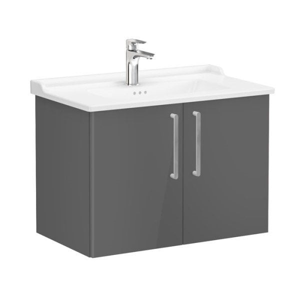 Vitra Root 68158 Lavabo Dolabı, Kapaklı, 80 cm, Parlak Antrasit, Klasik Lavabolu