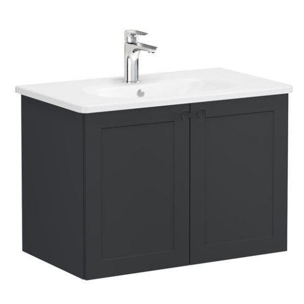 Vitra Root Classic 68719 Lavabo Dolabı, Kapaklı, 80 Cm, Mat Grafit, Yuvarlak Lavabolu