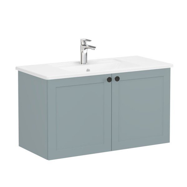 Vitra Root Classic 68732 Lavabo Dolabı, Kapaklı, 100 Cm, Mat Fiyord Yeşili, Köşeli Lavabolu