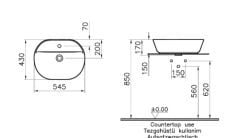 VitrA  GeoTezgah Üstü Çanak Lavabo 55 cm Mat Bej 7428B020-0041