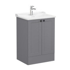 Vitra Root Classic 68766 Lavabo Dolabı, Kapaklı, 60 Cm, Yerden, Mat Gri, Klasik Lavabolu