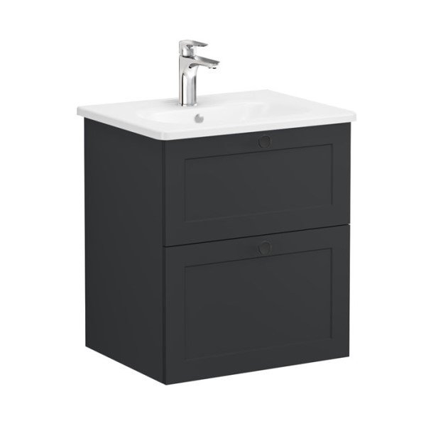 Vitra Root Classic 68845 Lavabo Dolabı, İki Çekmeceli, 60 Cm, Mat Grafit, Yuvarlak Lavabolu