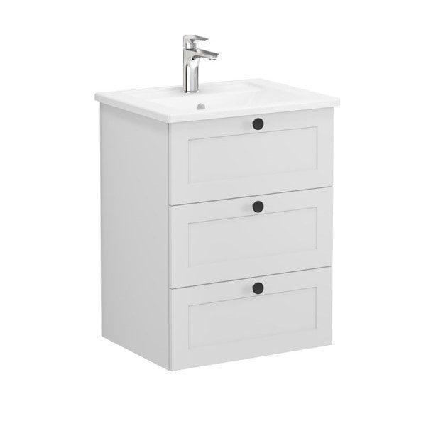 Vitra Root Classic 68898 Lavabo Dolabı, Üç Çekmeceli, 60 Cm, Mat Açık Gri, Köşeli Lavabolu