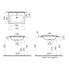 Vitra D-Light 5919B003-0001 Etajerli Lavabo, 70 cm, Beyaz