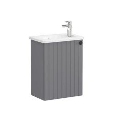 Vitra Root Groove 69193 Lavabo Dolabı, Kapaklı, 45 Cm, Kompakt, Mat Gri, Yuvarlak Lavabolu, Sol