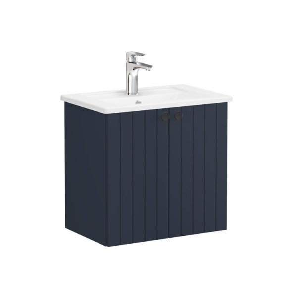 Vitra Root Groove 69210 Lavabo Dolabı, Kapaklı, 60 Cm, Dar, Mat Lacivert, Köşeli Lavabolu