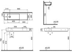 Vitra 7409B003-0052 ArchiPlan Dar Lavabo Sol Armatür Delikli 90 Cm Beyaz