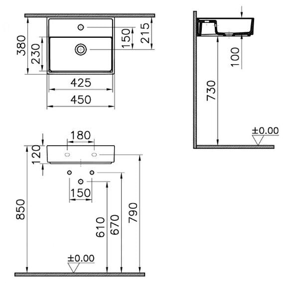 Vitra 7400B076-0041 ArchiPlan Dar Lavabo 45 Cm Mat Taş Gri