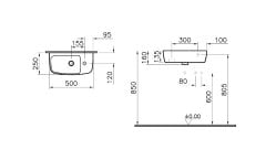 Vitra 7070b003-0921 Shift Tezgah Üstü Sağ Armatür Delikli Lavabo 50 Cm Beyaz