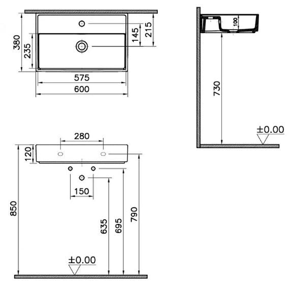 Vitra 7401B076-0041 ArchiPlan Dar Lavabo 60 Cm Mat Taş Gri