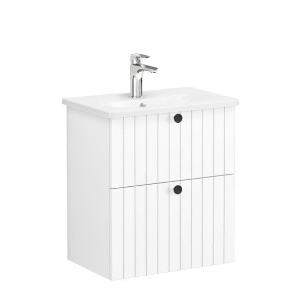 Vitra Root Groove 69240 Lavabo Dolabı, Çift Çekmeceli, Dar, 60 Cm, Mat Beyaz, Yuvarlak Lavabolu