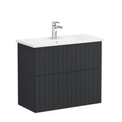 Vitra Root Groove 69251 Lavabo Dolabı, Çift Çekmeceli, Dar, 80 Cm, Mat Grafit, Köşeli Lavabolu