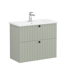 Vitra Root Groove 69253 Lavabo Dolabı, Çift Çekmeceli, Dar, 80 Cm, Mat Retro Yeşil, Köşeli Lavabolu