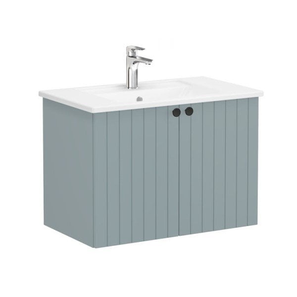 Vitra Root Groove 69285 Lavabo Dolabı, Kapaklı, 80 Cm, Mat Fiyord Yeşili, Köşeli Lavabolu