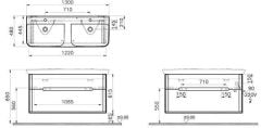 Vitra 65879 Sento Lavabo Dolabı 130 Cm Çift Çekmece,Çift Hazne M.Fiyord Yeşil