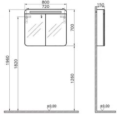 Vitra 66001 Sento Aydınlatmalı Dolaplı Ayna 80 Cm M.Açık Gri