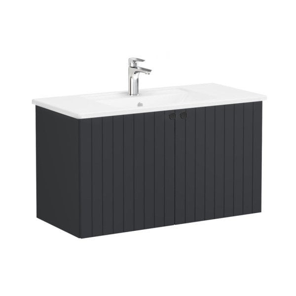 Vitra Root Groove 69307 Lavabo Dolabı, Kapaklı, 100 Cm, Mat Grafit, Köşeli Lavabolu