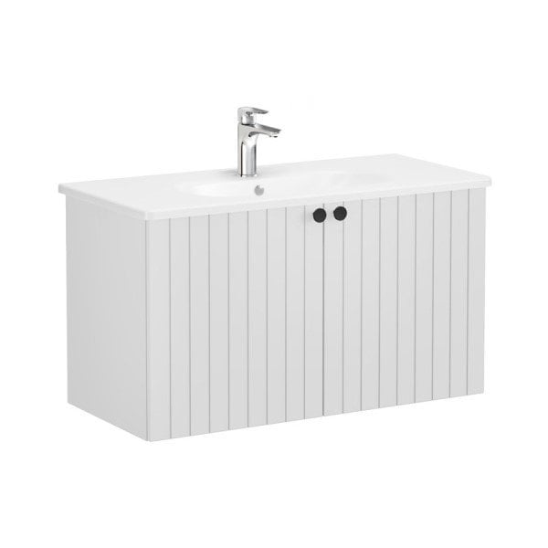 Vitra Root Groove 69311 Lavabo Dolabı, Kapaklı, 100 Cm, Mat Açık Gri, Yuvarlak Lavabolu