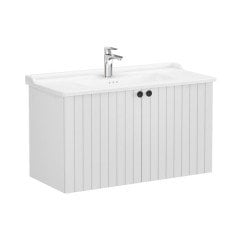 Vitra Root Groove 69318 Lavabo Dolabı, Kapaklı, 100 Cm, Mat Açık Gri, Klasik Lavabolu