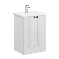 Vitra Root Groove 69325 Lavabo Dolabı, Kapaklı, 60 Cm,Yerden, Mat Açık Gri, Köşeli Lavabolu