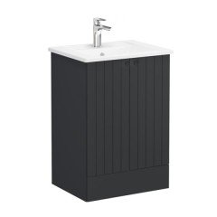 Vitra Root Groove 69328 Lavabo Dolabı, Kapaklı, 60 Cm,Yerden, Mat Grafit, Köşeli Lavabolu